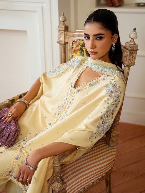 Epoque | Elysia Luxury Pret | Citrine-Brand:Epoque-Type:Ladies Clothes-Pale Yellow-Silk-House of Maryam- Buy in UK, USA