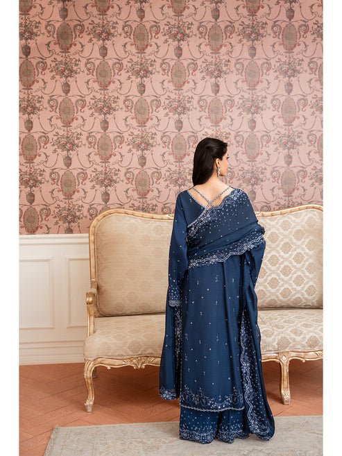 Epoque | Elysia Luxury Pret | Eira-Brand:Epoque-Type:Ladies Clothes-Navy Blue-Korean Silk-House of Maryam- Buy in UK, USA