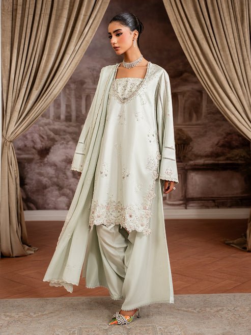 Epoque | Elysia Luxury Pret | Elara-Brand:Epoque-Type:Ladies Clothes-Mint-Tassel Silk-House of Maryam- Buy in UK, USA