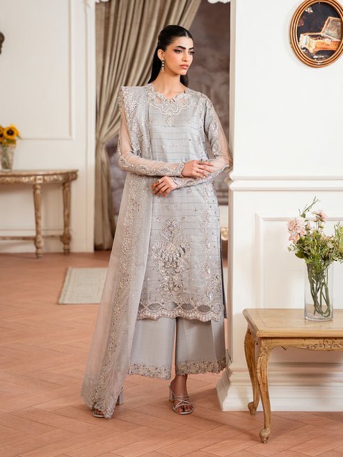 Epoque | Elysia Luxury Pret | Glaze-Brand:Epoque-Type:Ladies Clothes-Light Gray-Korean Silk-House of Maryam- Buy in UK, USA