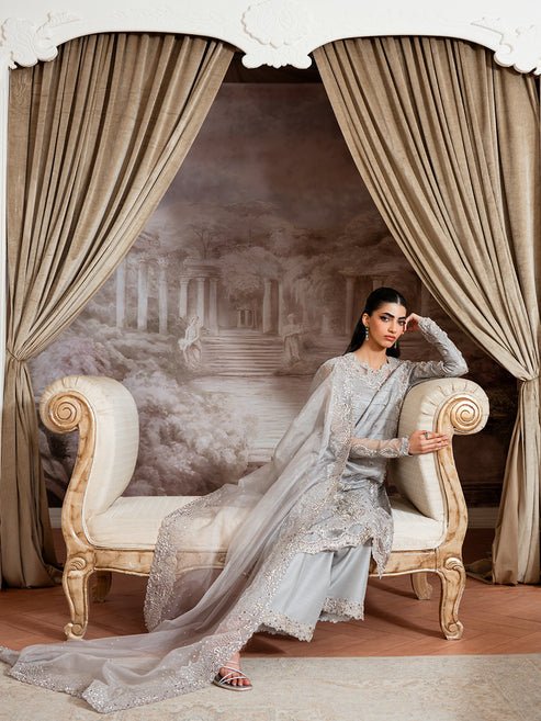 Epoque | Elysia Luxury Pret | Glaze-Brand:Epoque-Type:Ladies Clothes-Light Gray-Korean Silk-House of Maryam- Buy in UK, USA