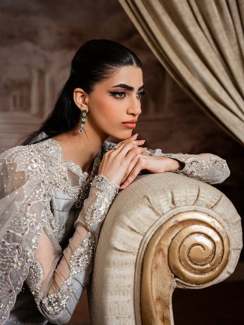 Epoque | Elysia Luxury Pret | Glaze-Brand:Epoque-Type:Ladies Clothes-Light Gray-Korean Silk-House of Maryam- Buy in UK, USA