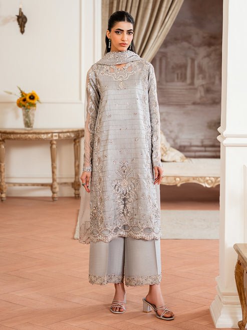 Epoque | Elysia Luxury Pret | Glaze-Brand:Epoque-Type:Ladies Clothes-Light Gray-Korean Silk-House of Maryam- Buy in UK, USA
