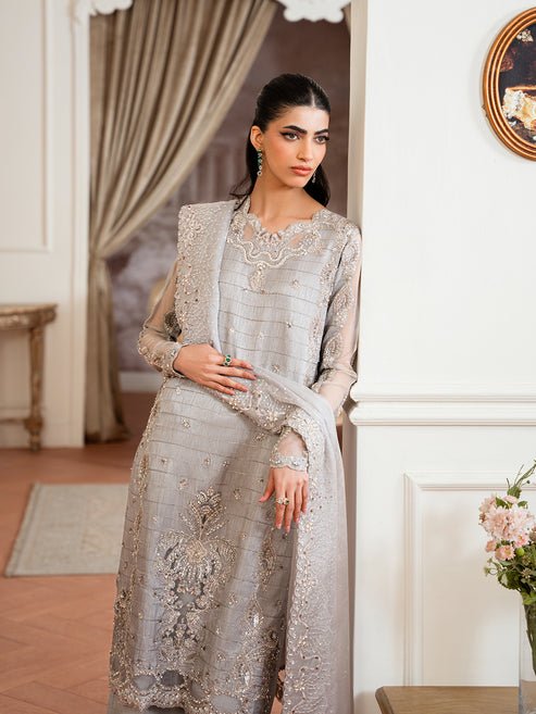 Epoque | Elysia Luxury Pret | Glaze-Brand:Epoque-Type:Ladies Clothes-Light Gray-Korean Silk-House of Maryam- Buy in UK, USA