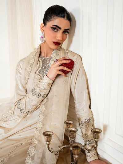Epoque | Elysia Luxury Pret | Haze-Brand:Epoque-Type:Ladies Clothes-Off White-Tassel Silk-House of Maryam- Buy in UK, USA