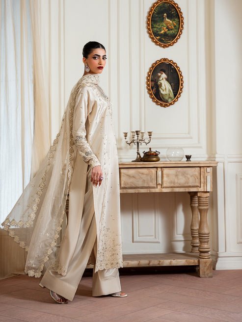 Epoque | Elysia Luxury Pret | Haze-Brand:Epoque-Type:Ladies Clothes-Off White-Tassel Silk-House of Maryam- Buy in UK, USA