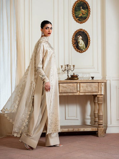 Epoque | Elysia Luxury Pret | Haze-Brand:Epoque-Type:Ladies Clothes-Off White-Tassel Silk-House of Maryam- Buy in UK, USA