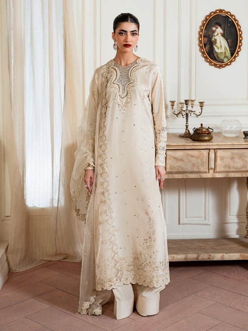 Epoque | Elysia Luxury Pret | Haze-Brand:Epoque-Type:Ladies Clothes-Off White-Tassel Silk-House of Maryam- Buy in UK, USA