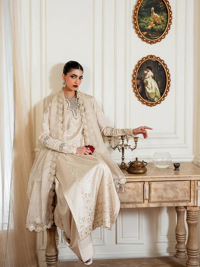Epoque | Elysia Luxury Pret | Haze-Brand:Epoque-Type:Ladies Clothes-Off White-Tassel Silk-House of Maryam- Buy in UK, USA