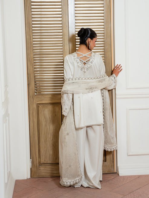Epoque | Elysia Luxury Pret | Mira-Brand:Epoque-Type:Ladies Clothes-Off White-Korean Silk-House of Maryam- Buy in UK, USA