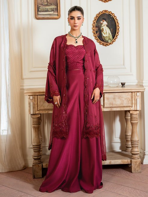 Epoque | Elysia Luxury Pret | Ruby-Brand:Epoque-Type:Ladies Clothes-Maroon-Tassel Silk-House of Maryam- Buy in UK, USA