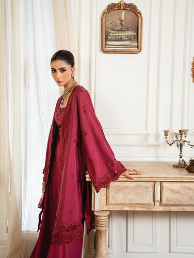 Epoque | Elysia Luxury Pret | Ruby-Brand:Epoque-Type:Ladies Clothes-Maroon-Tassel Silk-House of Maryam- Buy in UK, USA