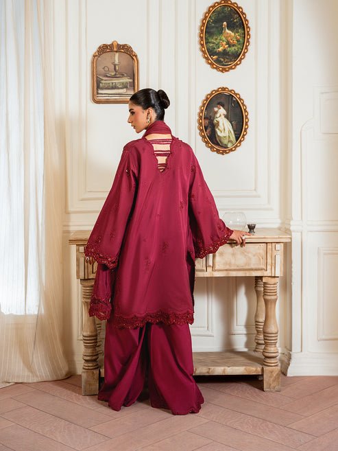 Epoque | Elysia Luxury Pret | Ruby-Brand:Epoque-Type:Ladies Clothes-Maroon-Tassel Silk-House of Maryam- Buy in UK, USA