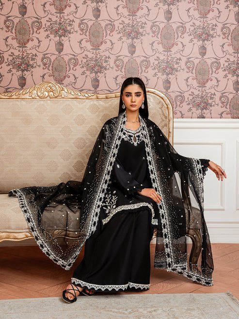 Epoque | Elysia Luxury Pret | Vesper-Brand:Epoque-Type:Ladies Clothes-Black-Korean Silk-House of Maryam- Buy in UK, USA