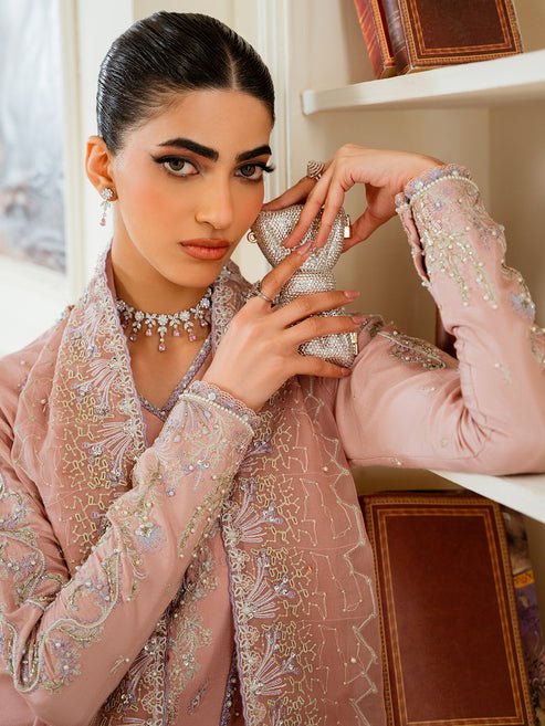 Epoque | Elysia Luxury Pret | Vione-Brand:Epoque-Type:Ladies Clothes-Tea Pink-Silk-House of Maryam- Buy in UK, USA