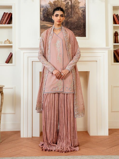 Epoque | Elysia Luxury Pret | Vione-Brand:Epoque-Type:Ladies Clothes-Tea Pink-Silk-House of Maryam- Buy in UK, USA