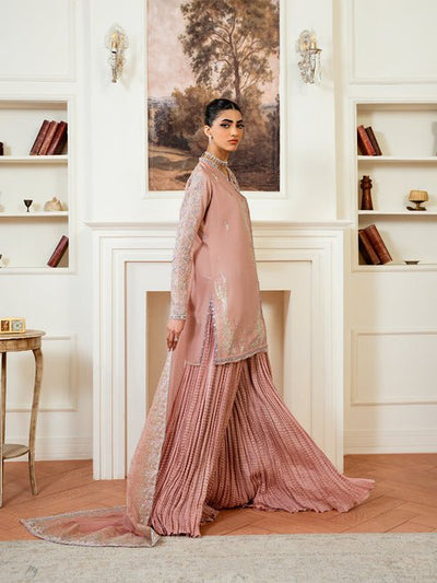 Epoque | Elysia Luxury Pret | Vione-Brand:Epoque-Type:Ladies Clothes-Tea Pink-Silk-House of Maryam- Buy in UK, USA