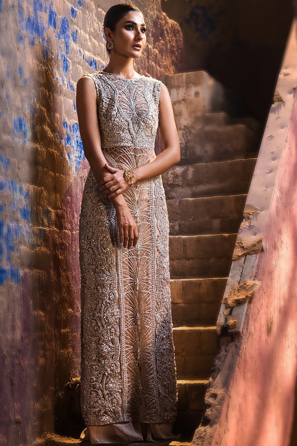 Erum Khan | Dazzling Fiesta | Daisy-Brand:Erum Khan-Type:Ladies Clothes-Soft Peach - House of Maryam- Buy in UK, USA