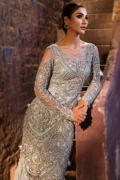 Erum Khan | Dazzling Fiesta | Lustrous-Brand:Erum Khan-Type:Ladies Clothes-Ice Blue - House of Maryam- Buy in UK, USA