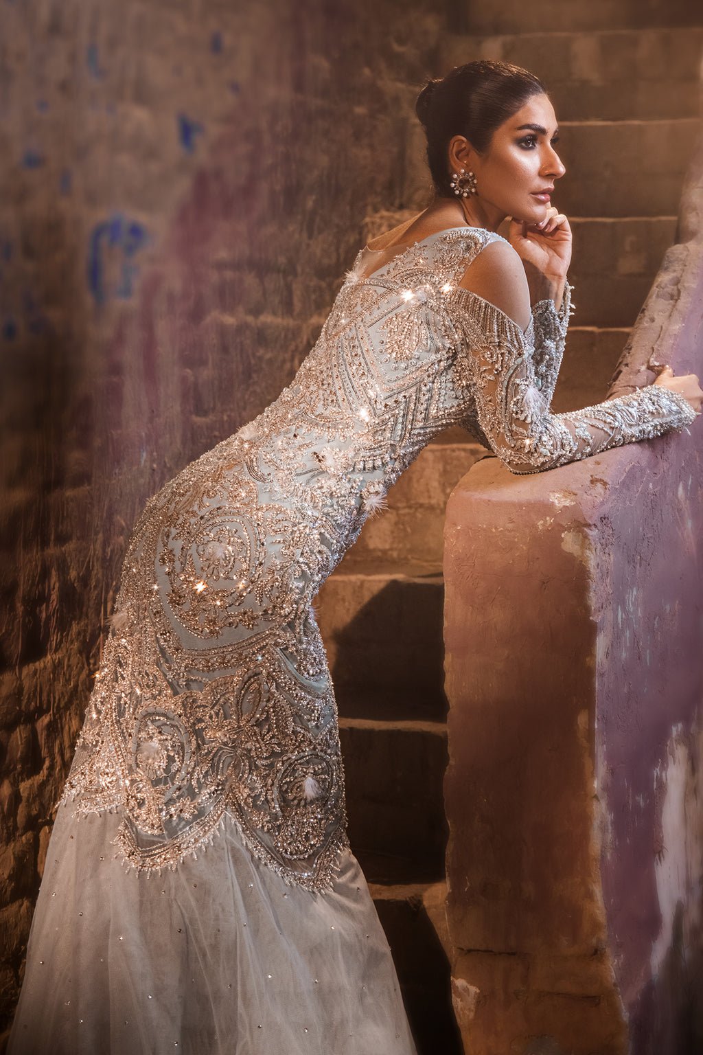 Erum Khan | Dazzling Fiesta | Lustrous-Brand:Erum Khan-Type:Ladies Clothes-Ice Blue - House of Maryam- Buy in UK, USA