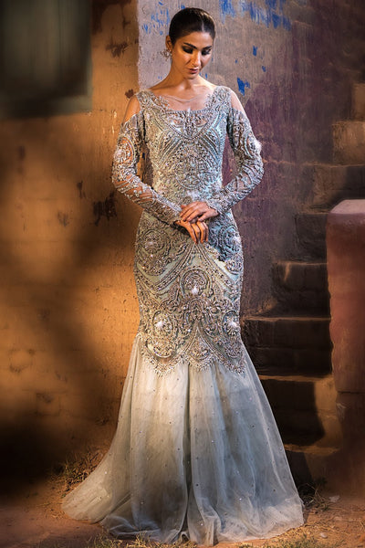 Erum Khan | Dazzling Fiesta | Lustrous-Brand:Erum Khan-Type:Ladies Clothes-Ice Blue - House of Maryam- Buy in UK, USA