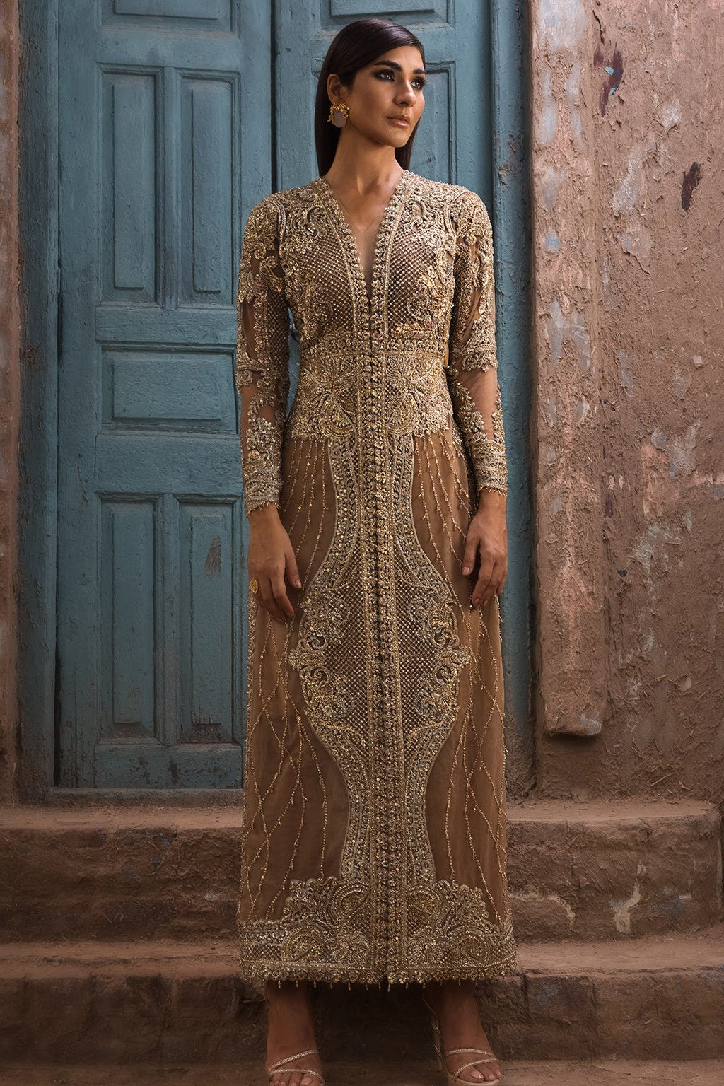 Erum Khan | Dazzling Fiesta | Rosewood-Brand:Erum Khan-Type:Ladies Clothes-Majestic Gold - House of Maryam- Buy in UK, USA