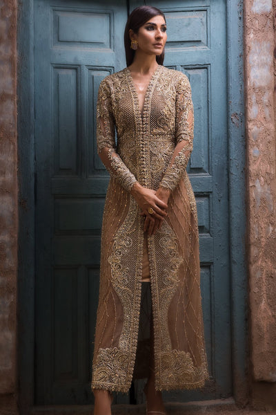Erum Khan | Dazzling Fiesta | Rosewood-Brand:Erum Khan-Type:Ladies Clothes-Majestic Gold - House of Maryam- Buy in UK, USA