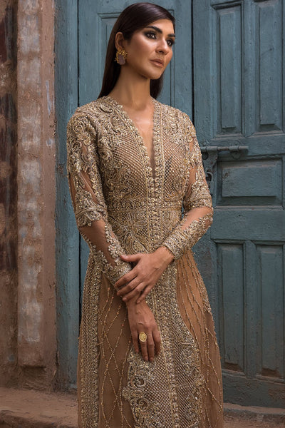 Erum Khan | Dazzling Fiesta | Rosewood-Brand:Erum Khan-Type:Ladies Clothes-Majestic Gold - House of Maryam- Buy in UK, USA