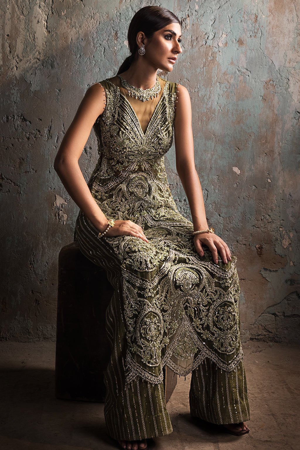 Erum Khan | Dazzling Fiesta | Shamrock-Brand:Erum Khan-Type:Ladies Clothes-Mehndi - House of Maryam- Buy in UK, USA