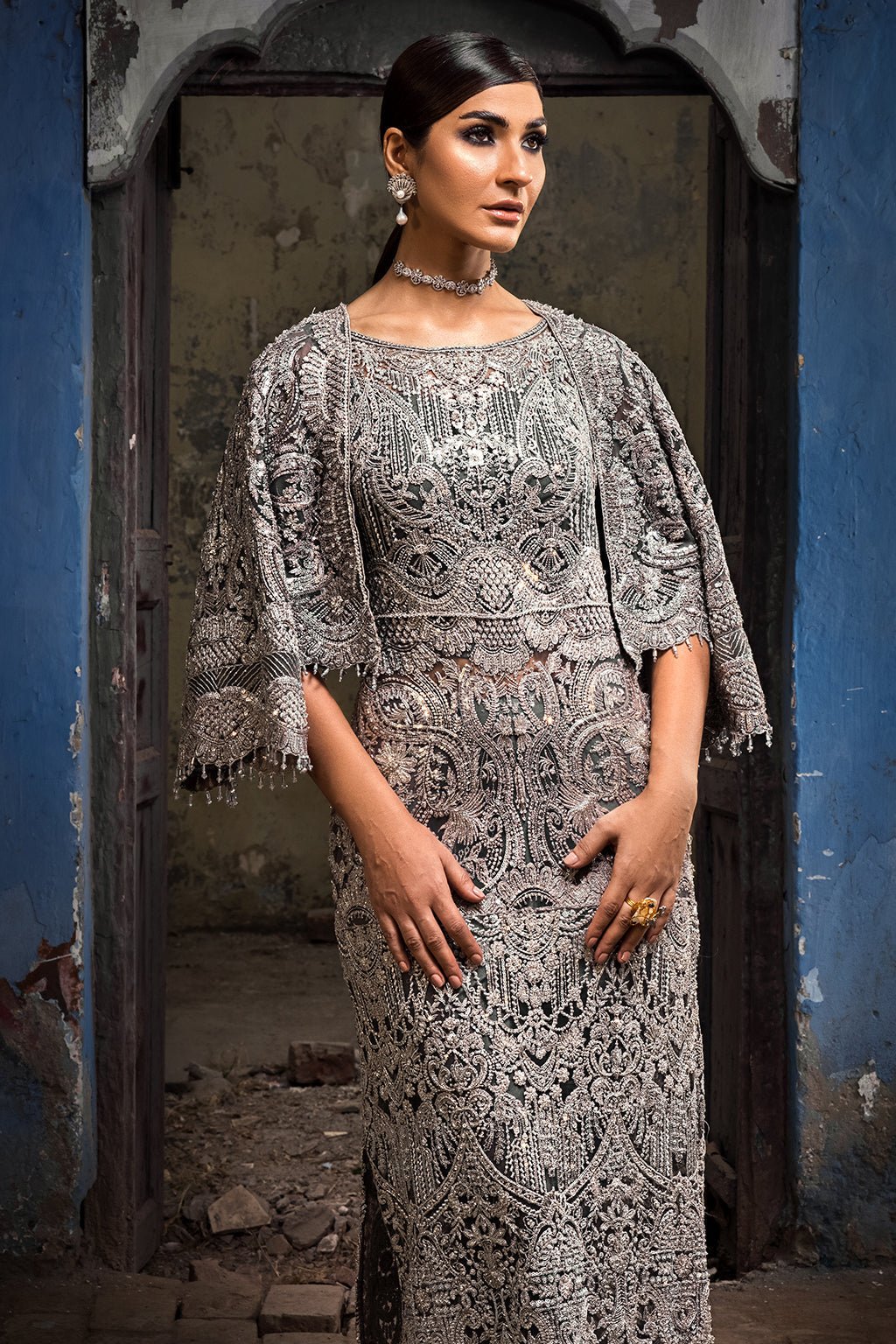 Erum Khan | Dazzling Fiesta | Stella-Brand:Erum Khan-Type:Ladies Clothes-Gray - House of Maryam- Buy in UK, USA