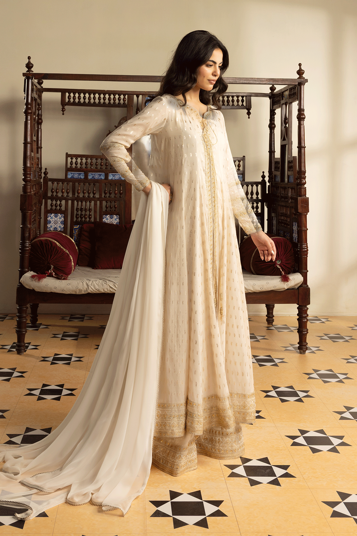 Erum Khan | Intezar e Eid | Aangan-Brand:Erum Khan-Type:Ladies Clothes-Ivory-Karandi-House of Maryam- Buy in UK, USA