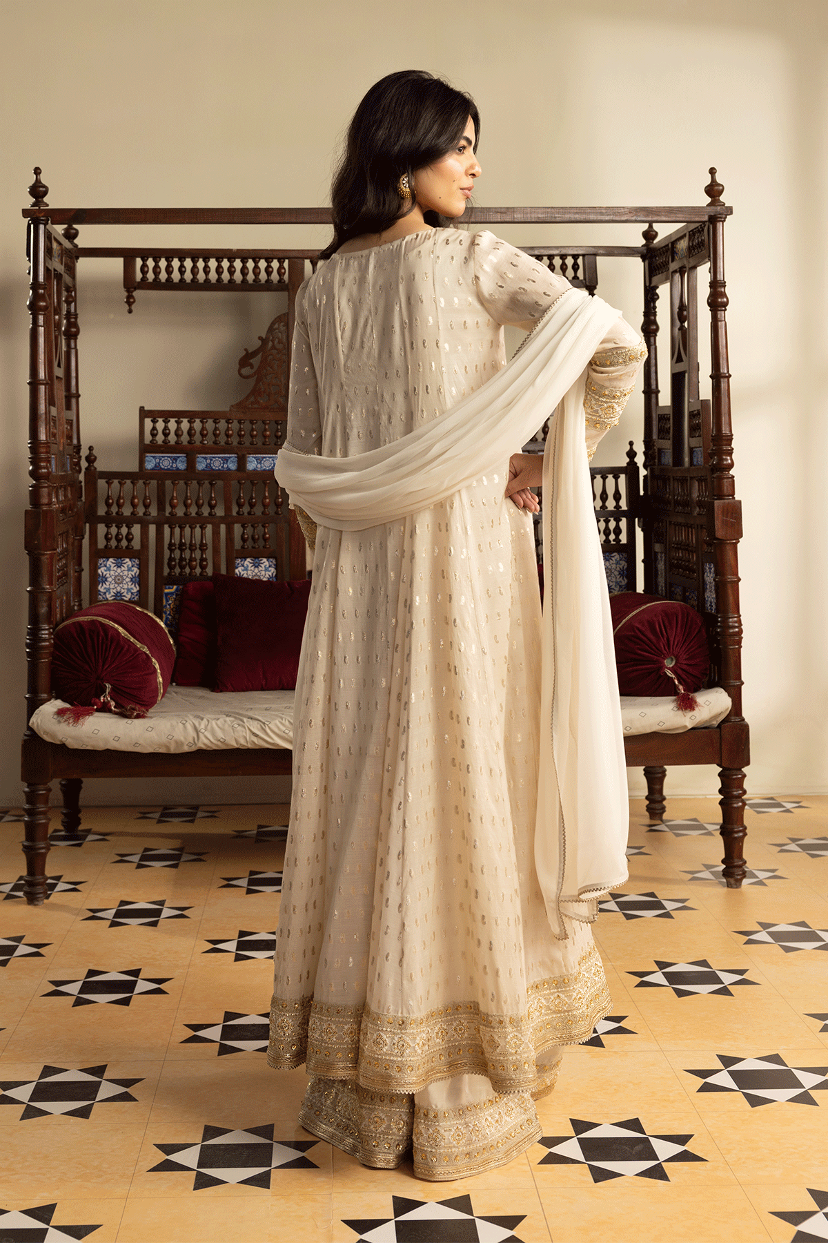 Erum Khan | Intezar e Eid | Aangan-Brand:Erum Khan-Type:Ladies Clothes-Ivory-Karandi-House of Maryam- Buy in UK, USA