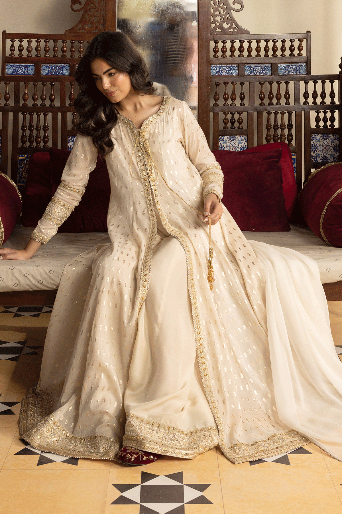 Erum Khan | Intezar e Eid | Aangan-Brand:Erum Khan-Type:Ladies Clothes-Ivory-Karandi-House of Maryam- Buy in UK, USA
