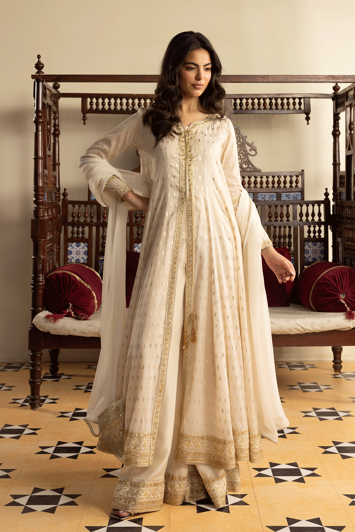Erum Khan | Intezar e Eid | Aangan-Brand:Erum Khan-Type:Ladies Clothes-Ivory-Karandi-House of Maryam- Buy in UK, USA