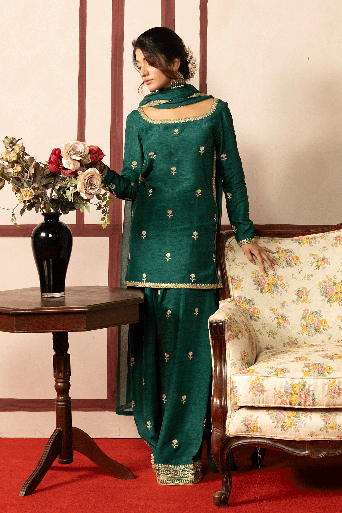 Erum Khan | Intezar e Eid | Firoza-Brand:Erum Khan-Type:Ladies Clothes-Bold Green-Silk-House of Maryam- Buy in UK, USA