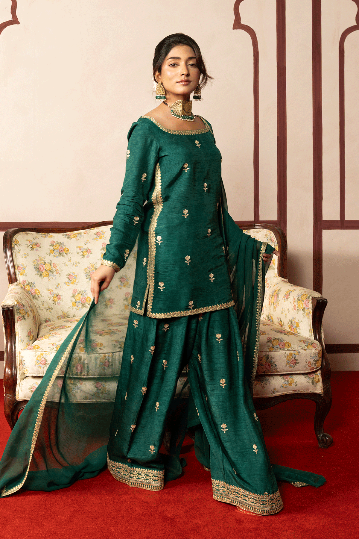 Erum Khan | Intezar e Eid | Firoza-Brand:Erum Khan-Type:Ladies Clothes-Bold Green-Silk-House of Maryam- Buy in UK, USA
