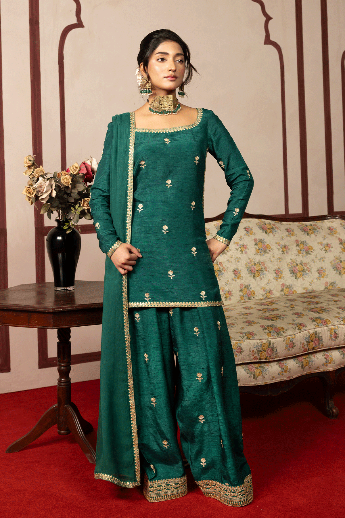 Erum Khan | Intezar e Eid | Firoza-Brand:Erum Khan-Type:Ladies Clothes-Bold Green-Silk-House of Maryam- Buy in UK, USA