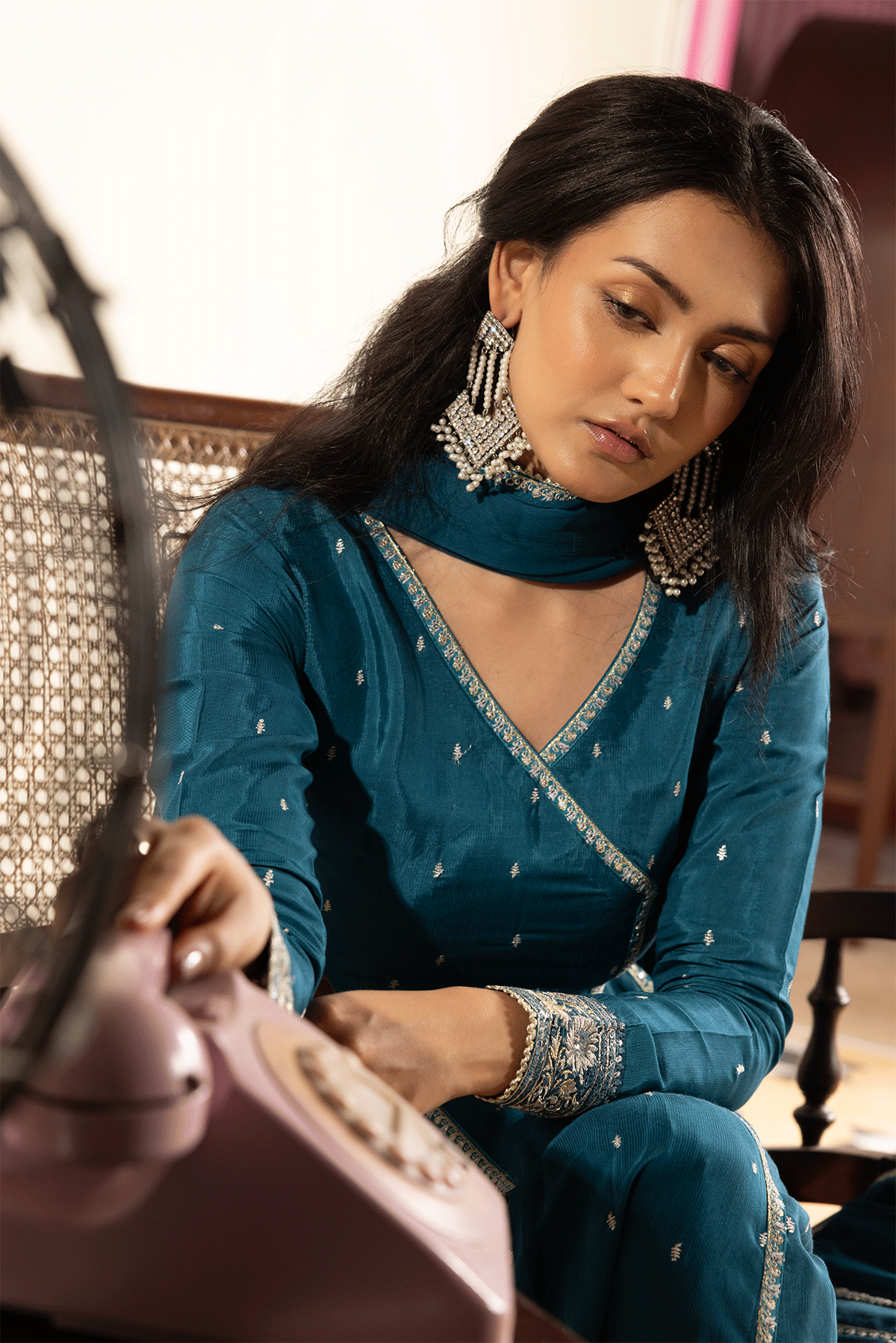 Erum Khan | Intezar e Eid | Guftagu-Brand:Erum Khan-Type:Ladies Clothes-Dark Teal Blue-Silk-House of Maryam- Buy in UK, USA