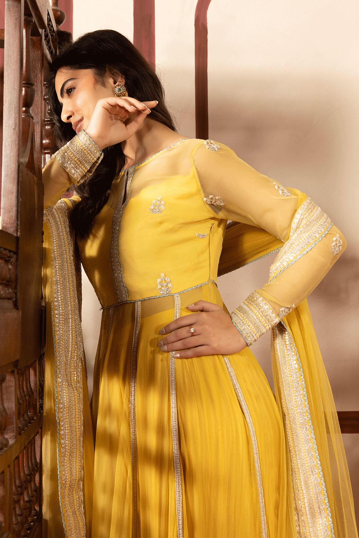 Erum Khan | Intezar e Eid | Roshni-Brand:Erum Khan-Type:Ladies Clothes-Yellow-Chiffon-House of Maryam- Buy in UK, USA