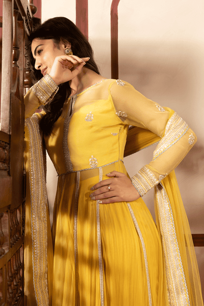 Erum Khan | Intezar e Eid | Roshni-Brand:Erum Khan-Type:Ladies Clothes-Yellow-Chiffon-House of Maryam- Buy in UK, USA