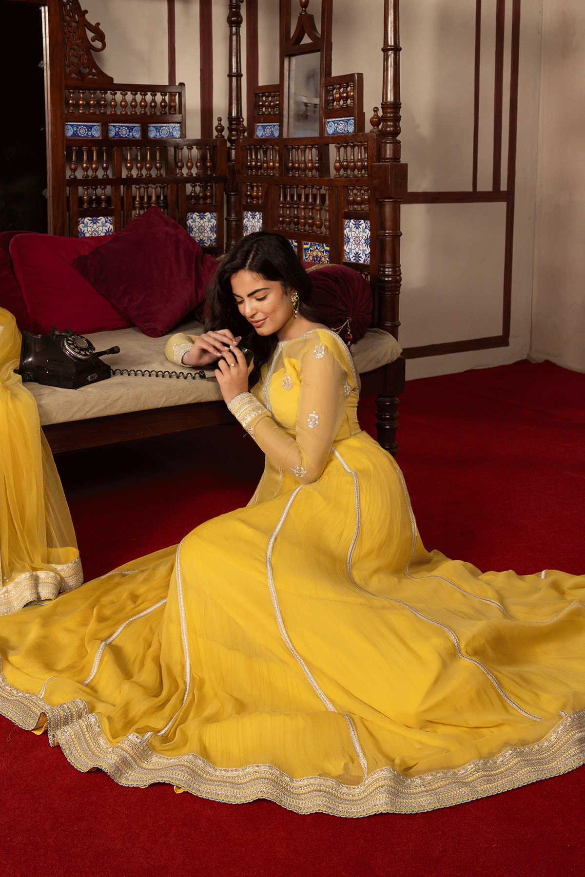 Erum Khan | Intezar e Eid | Roshni-Brand:Erum Khan-Type:Ladies Clothes-Yellow-Chiffon-House of Maryam- Buy in UK, USA