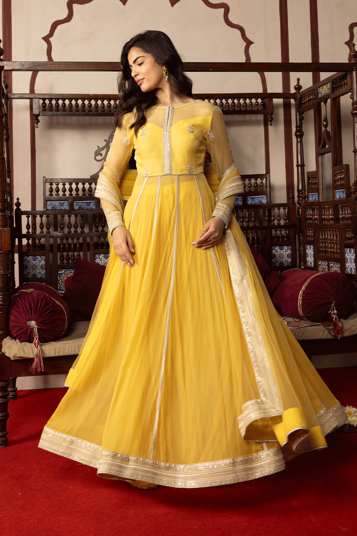 Erum Khan | Intezar e Eid | Roshni-Brand:Erum Khan-Type:Ladies Clothes-Yellow-Chiffon-House of Maryam- Buy in UK, USA