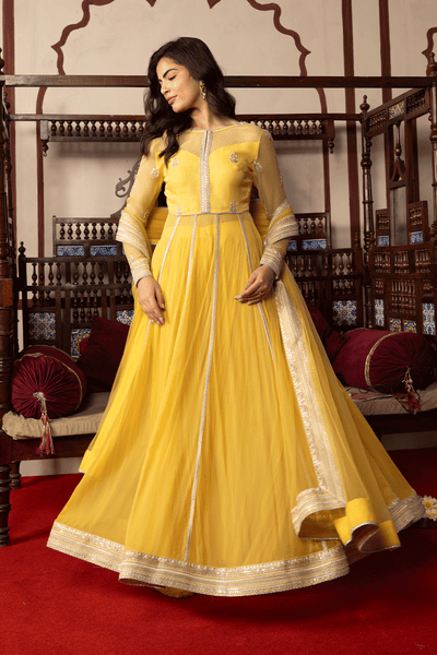 Erum Khan | Intezar e Eid | Roshni-Brand:Erum Khan-Type:Ladies Clothes-Yellow-Chiffon-House of Maryam- Buy in UK, USA