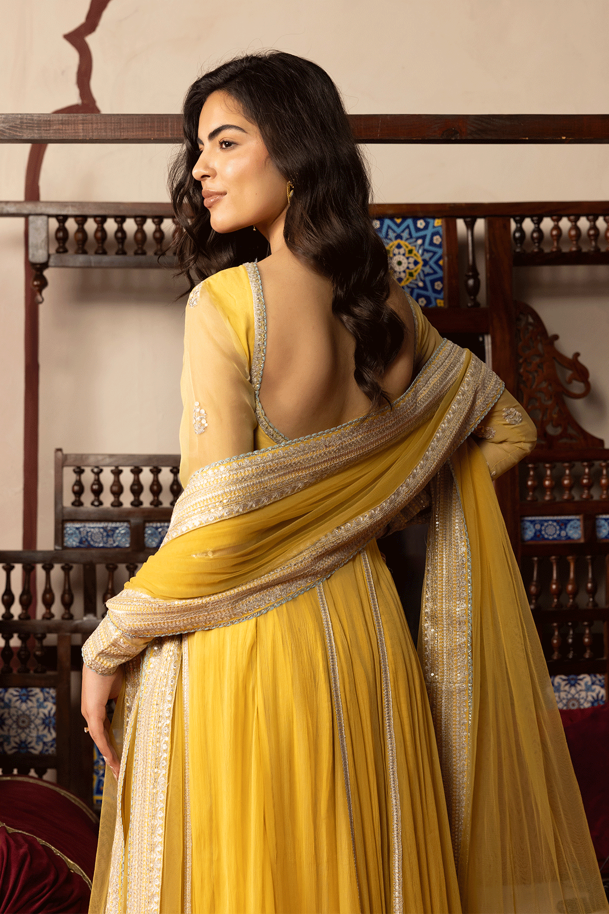 Erum Khan | Intezar e Eid | Roshni-Brand:Erum Khan-Type:Ladies Clothes-Yellow-Chiffon-House of Maryam- Buy in UK, USA