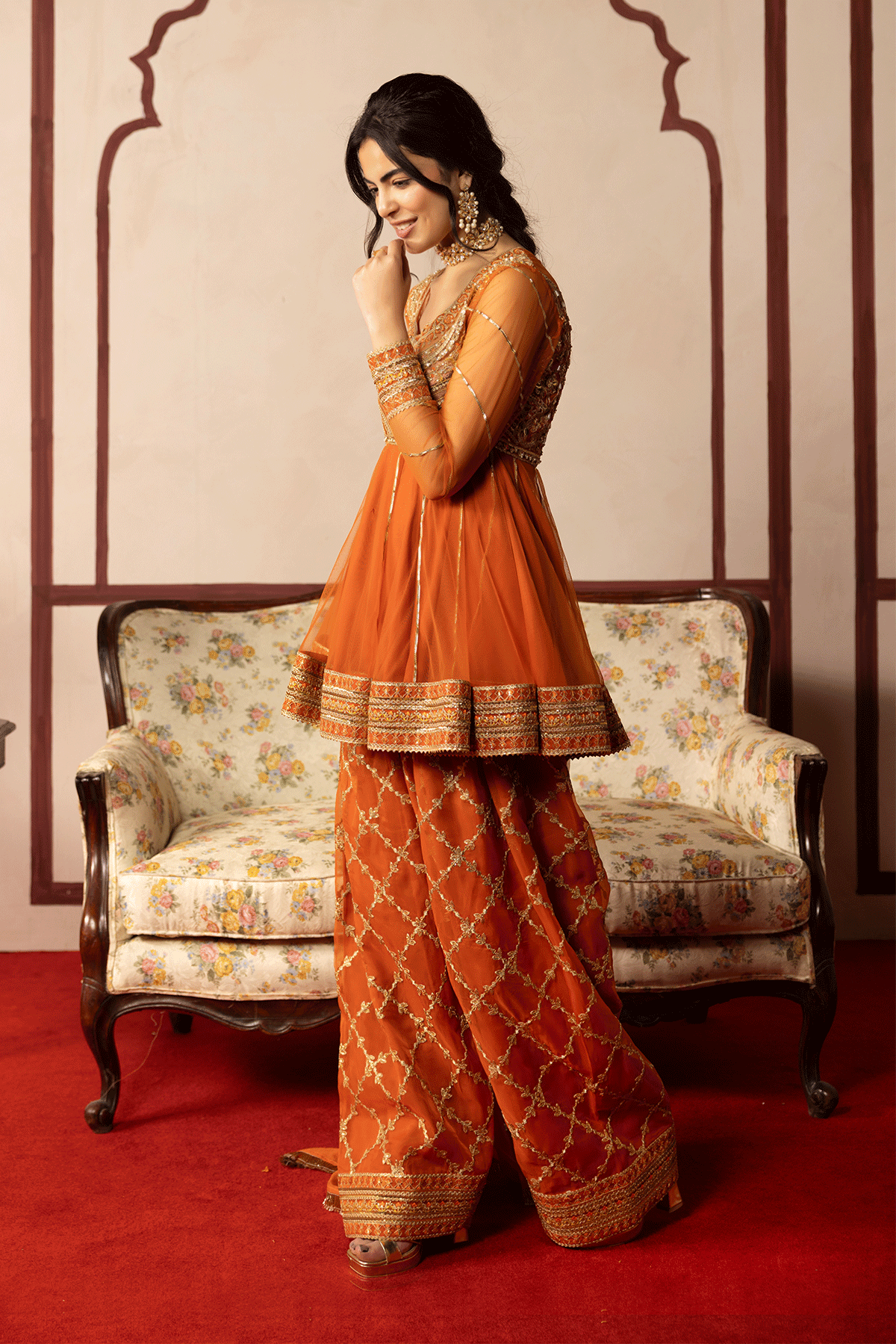 Erum Khan | Intezar e Eid | Rung-e-Miras-Brand:Erum Khan-Type:Ladies Clothes-Orange tangerine-Organza-House of Maryam- Buy in UK, USA