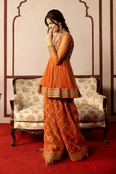 Erum Khan | Intezar e Eid | Rung-e-Miras-Brand:Erum Khan-Type:Ladies Clothes-Orange tangerine-Organza-House of Maryam- Buy in UK, USA