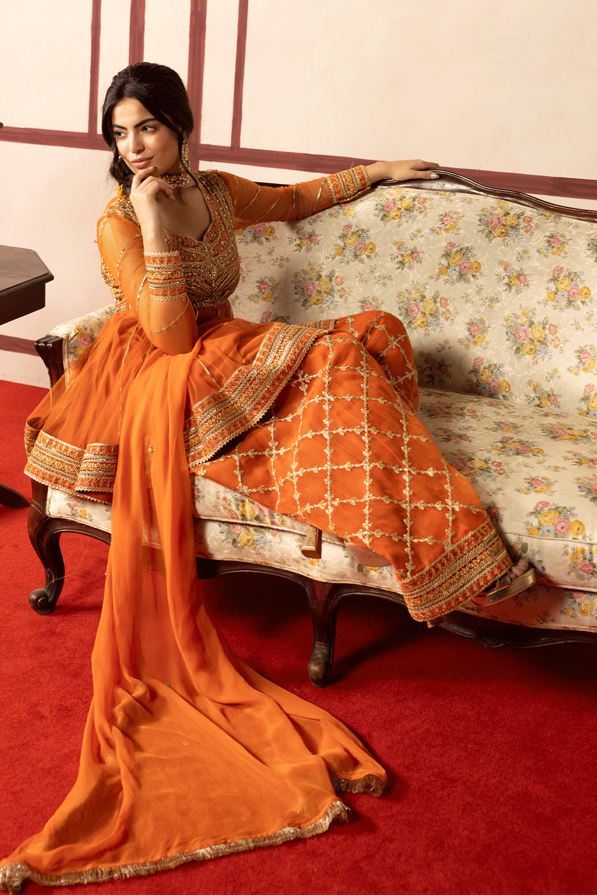 Erum Khan | Intezar e Eid | Rung-e-Miras-Brand:Erum Khan-Type:Ladies Clothes-Orange tangerine-Organza-House of Maryam- Buy in UK, USA