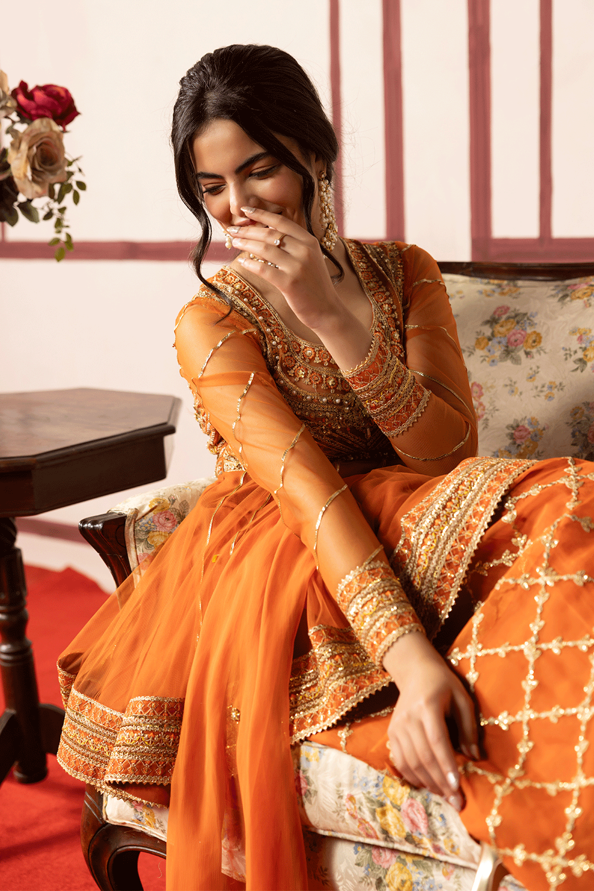 Erum Khan | Intezar e Eid | Rung-e-Miras-Brand:Erum Khan-Type:Ladies Clothes-Orange tangerine-Organza-House of Maryam- Buy in UK, USA