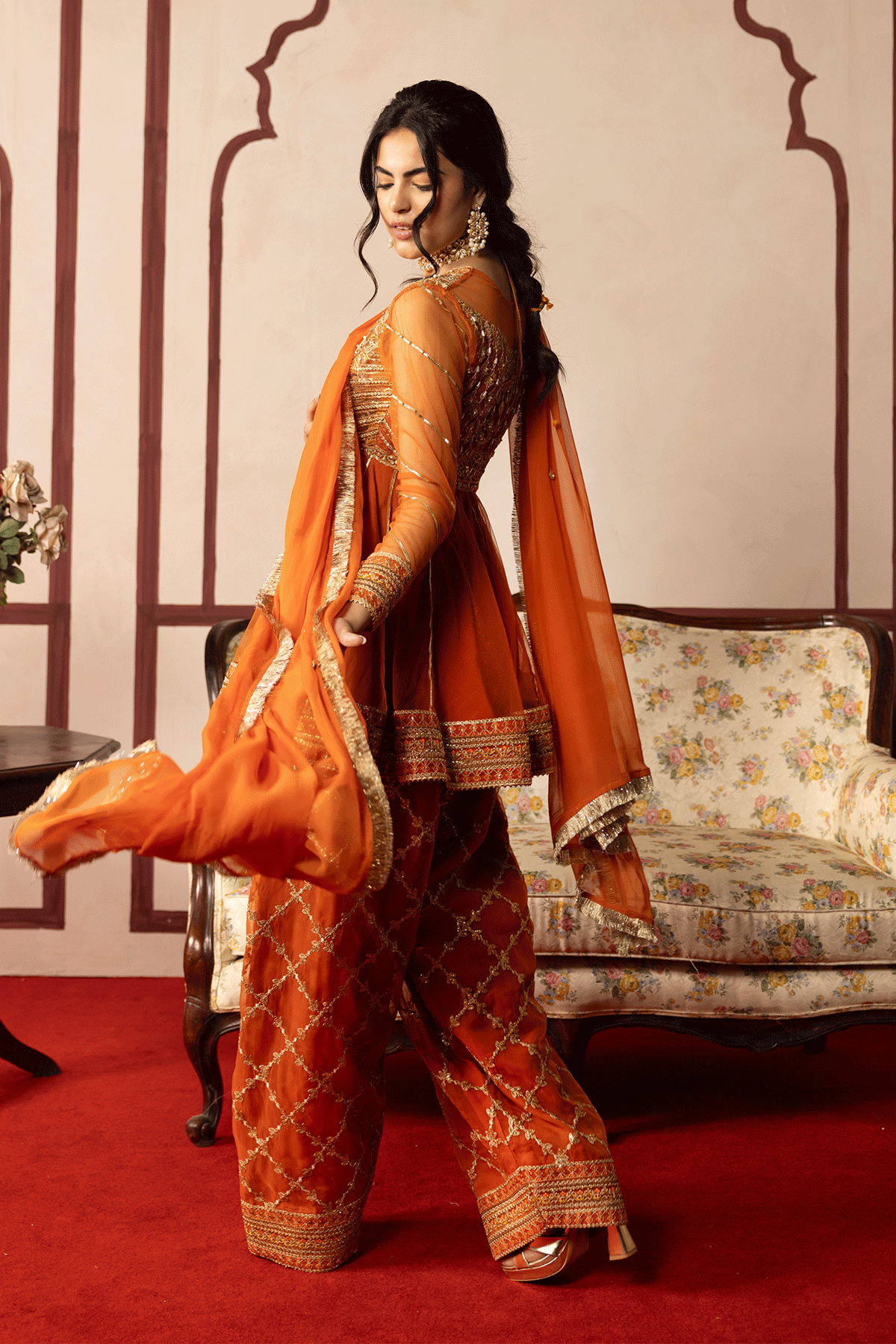 Erum Khan | Intezar e Eid | Rung-e-Miras-Brand:Erum Khan-Type:Ladies Clothes-Orange tangerine-Organza-House of Maryam- Buy in UK, USA