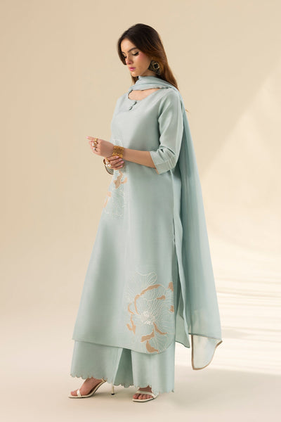 Erum Khan | Lillia Summer Edit | Aqua Breeze-Brand:Erum Khan-Type:Ladies Clothes-Ice Blue-Tassle Silk-House of Maryam- Buy in UK, USA